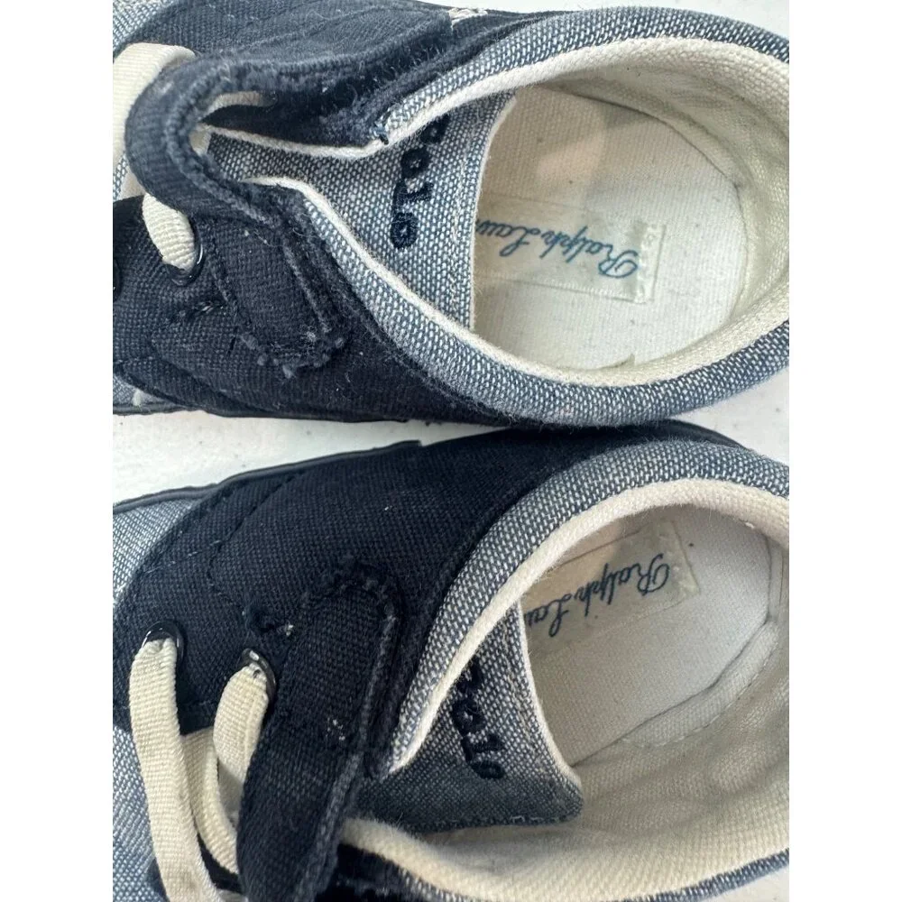 Ralph Lauren Polo Baby Boys Navy & Denim Canvas Shoes With Velcro Strap Size 2 S